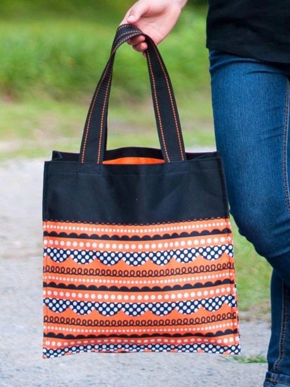 Kids Halloween Black and Orange Patterned Tote Bag - Trick or treat bag